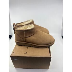 UGG Classic Ultra Mini Shearling Booties Slip-On 1116109 Chestnut Womens Size 7